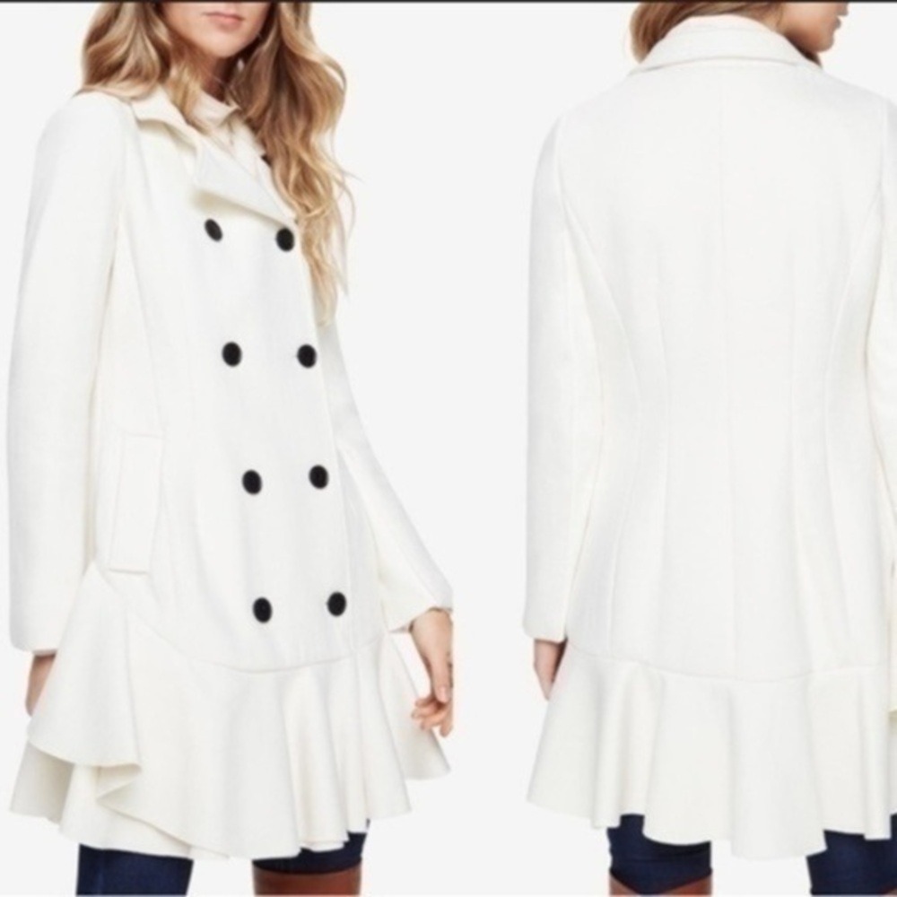 Bcbg Maxazria Ivory Wool Coat Xs Double-Breasted Elegant Quiet Luxury Outerwear